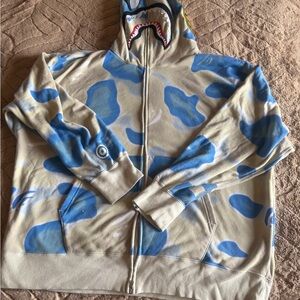 Bape Blue and Beige Camouflage Zip-Up Sweater